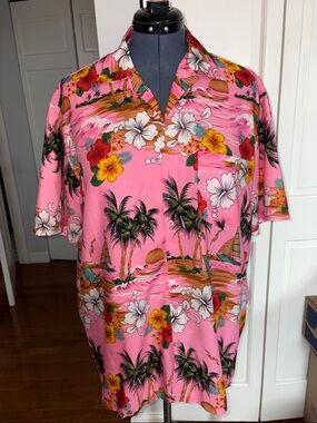 Men's Pink Floral Hawaiian Camp Shirt